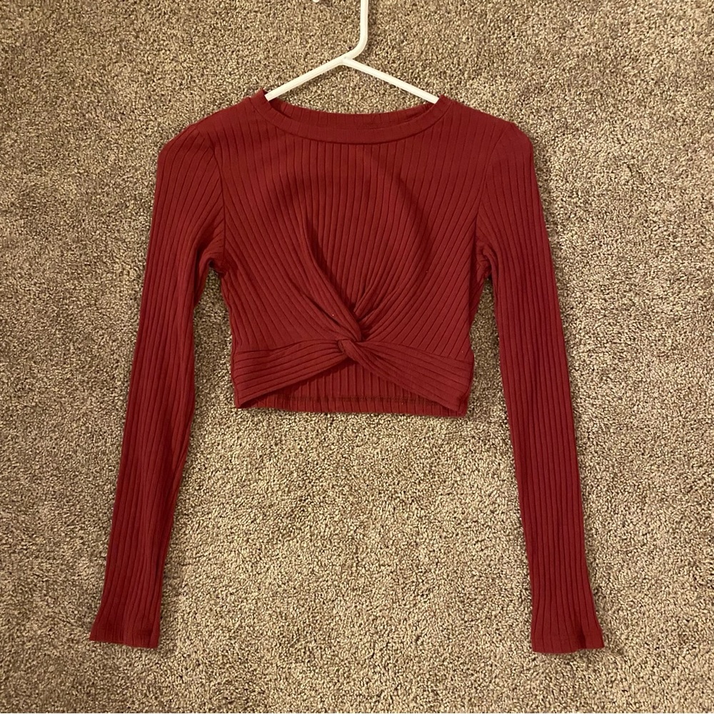 burgundy long sleeve top